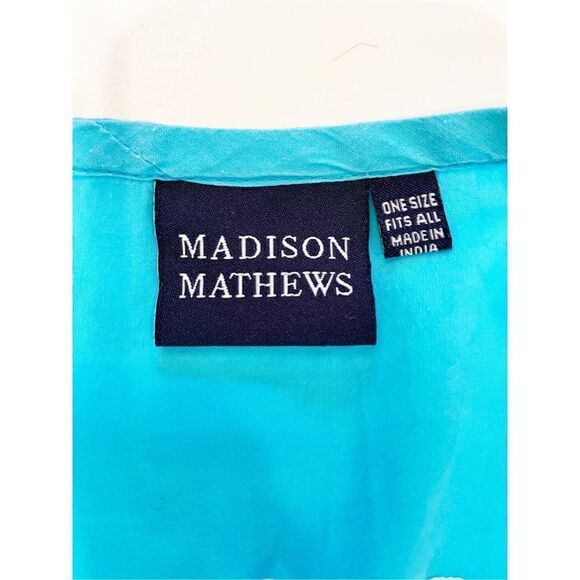 Madison Mathews Beach Cover Up Turquoise Blue 100% cotton One Size - Picture 6 of 6